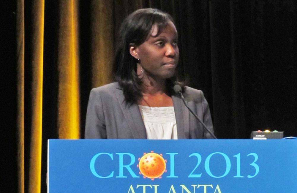 Anu Osinusi, National Institute of Allergy and Infectious Diseases, presenting at CROI 2013. © Liz Highleyman / hivandhepatitis.com