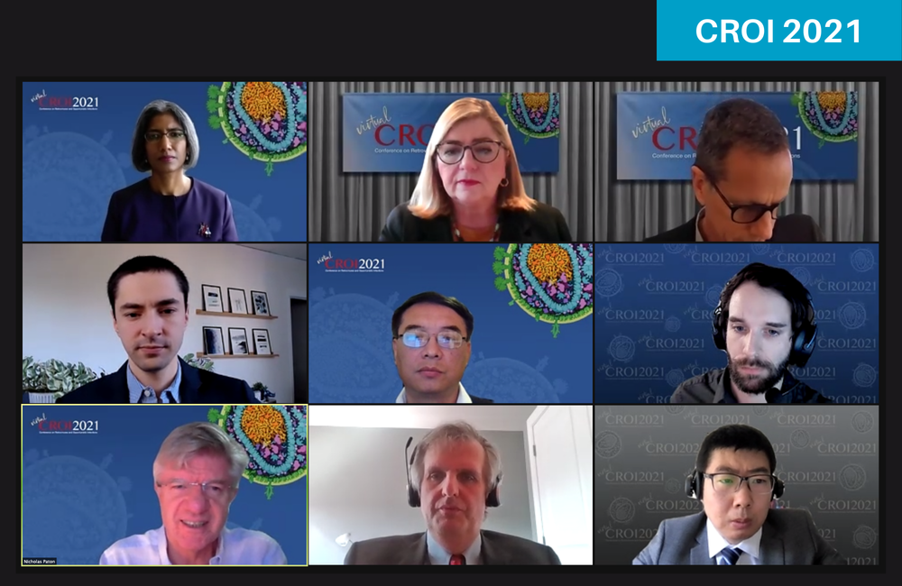 Professor Nicholas Paton (bottom, left) presenting the study on second-line treatment to CROI 2021. Professor Nicholas Paton (bottom, left) presenting the study on second-line treatment to CROI 2021.