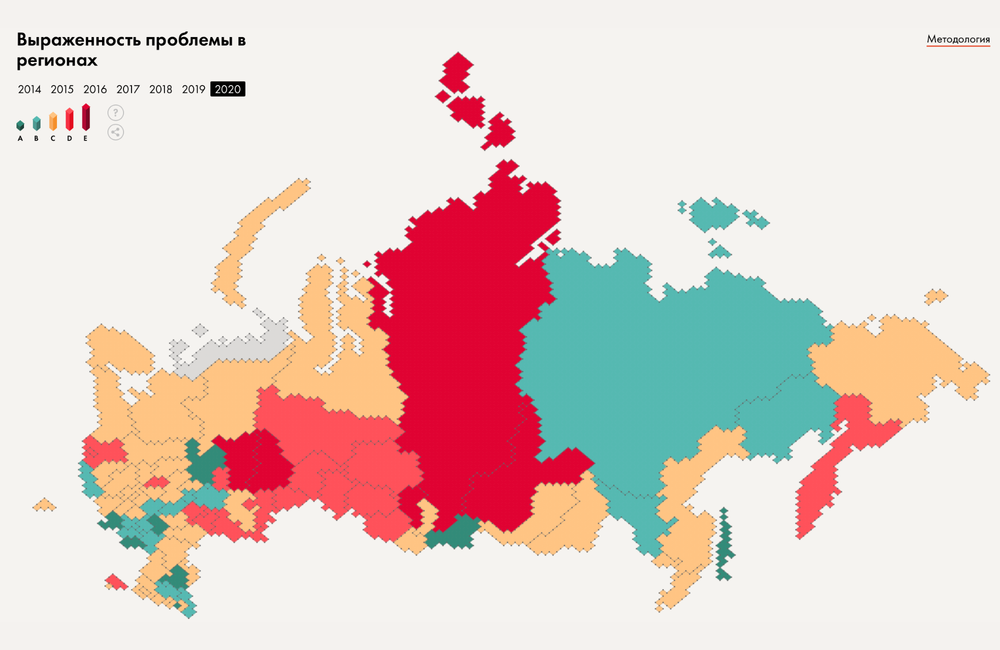 HIV prevalence by province in Russia. Image from tochno.st/problems/hiv